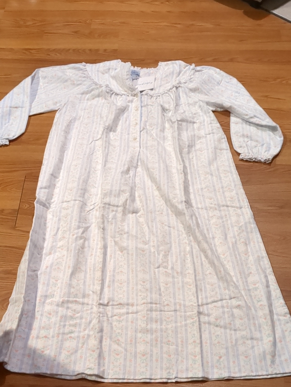 Vintage Lanz of Salzburg Pastel Tyrolean Stripe Cotton Flannel Maxi Nightgown
